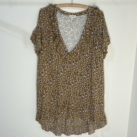 POL Brown Floral Mixed Print High Low Boho Mini Dress Size Large - Picture 13 of 16
